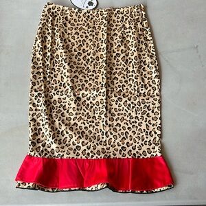 Leopard Print Pencil Skirt Red Trim